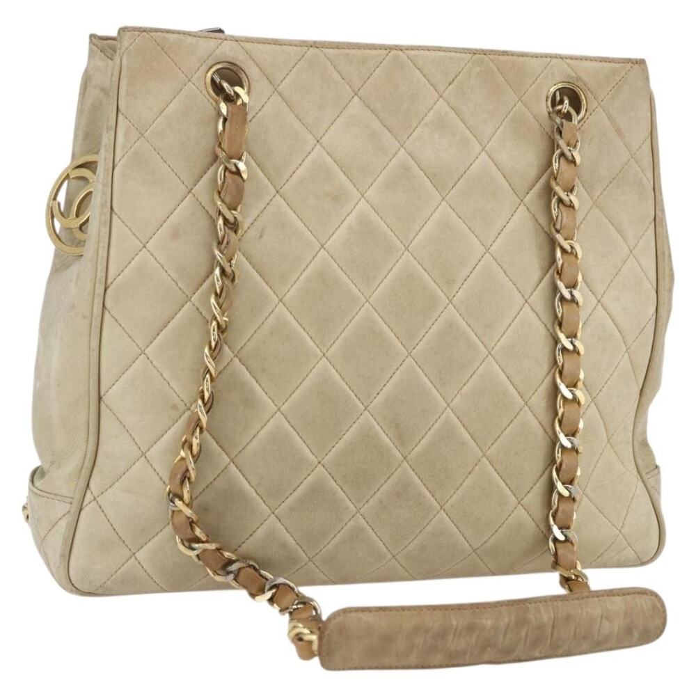 Chanel Lambskin Chain Matelasse Tote Bag Beige